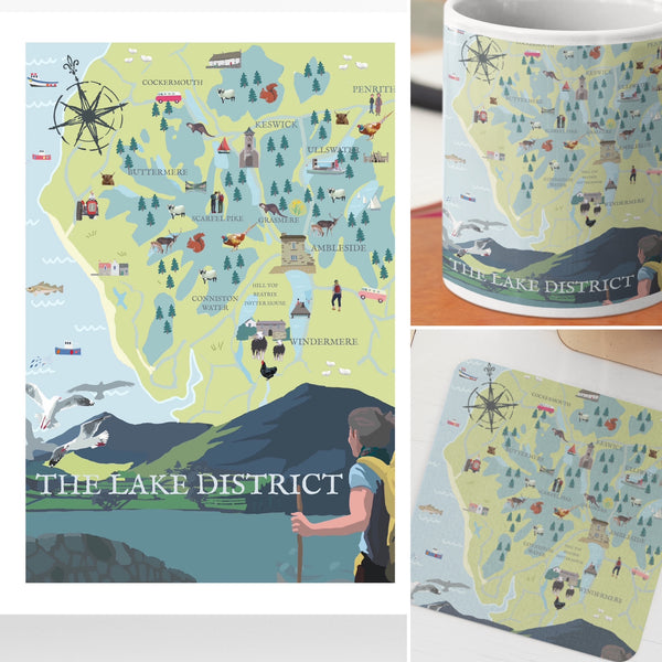 Lake District Illustrated Map Travel Print