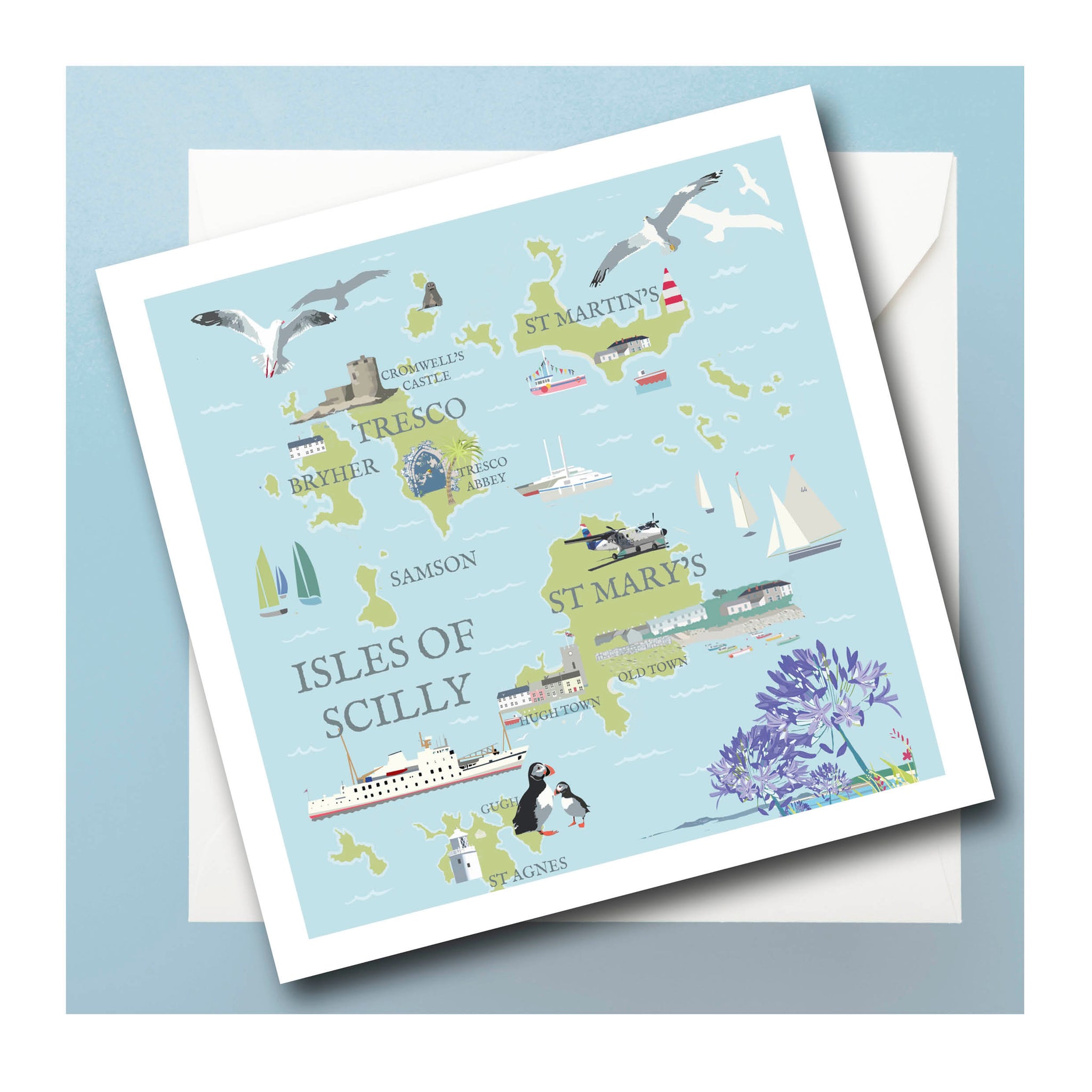 isles of Scilly Illustrated Map Greeting Card