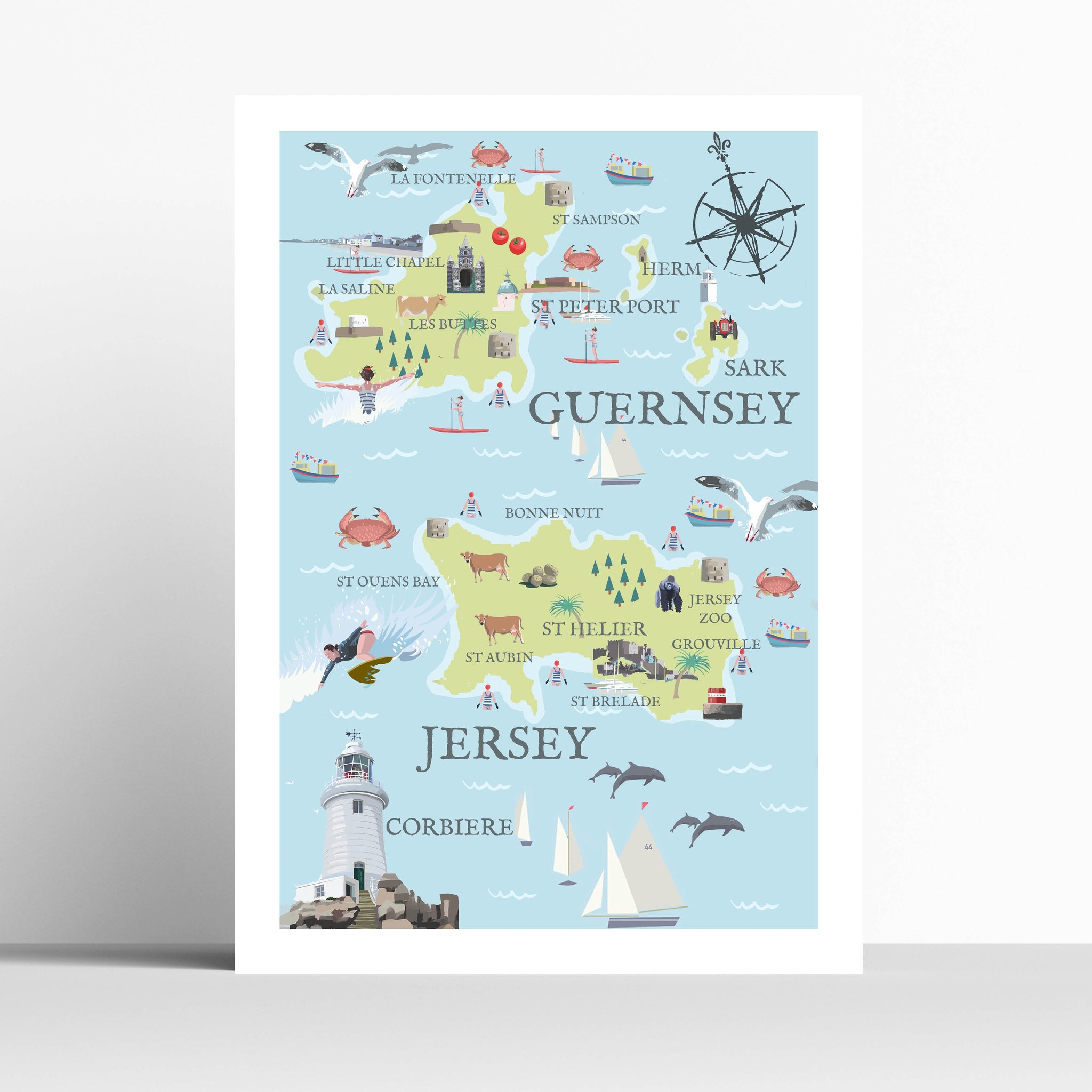 The Channel Island. Map Customisable Travel Print