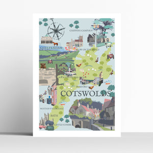 Cotswolds  Map Customisable Travel Print