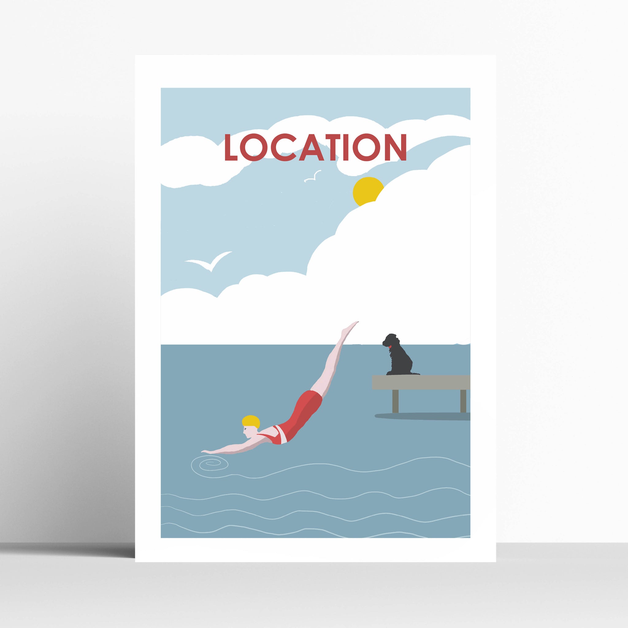 Diving off the Dock  Customisable Travel Print