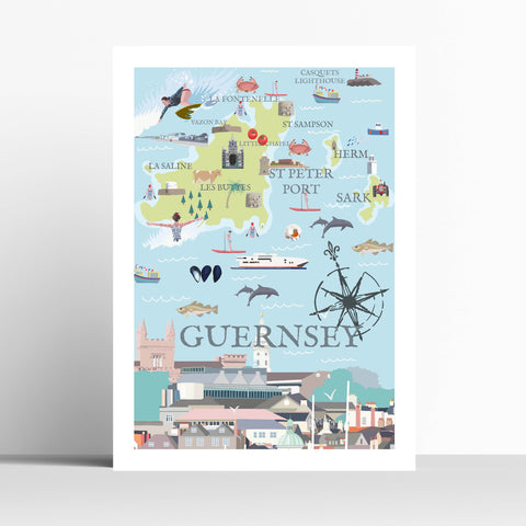 Guersey Map Travel Print