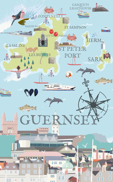 Guersey Channel Islands Illustrated Map