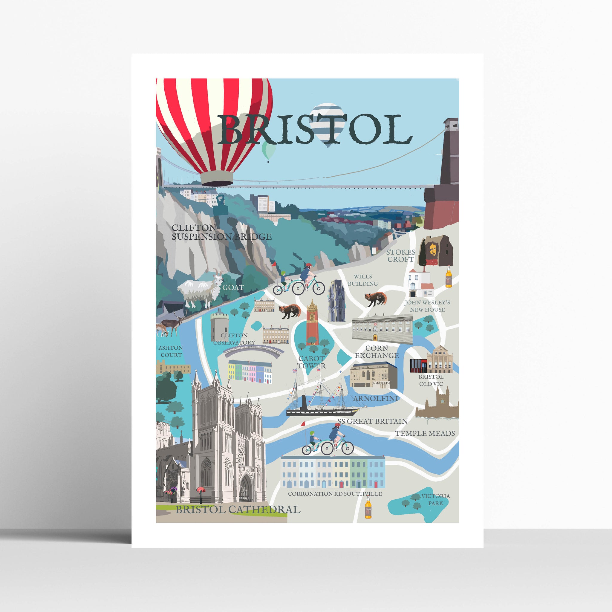City of Bristol Illustrated Map Travel Print