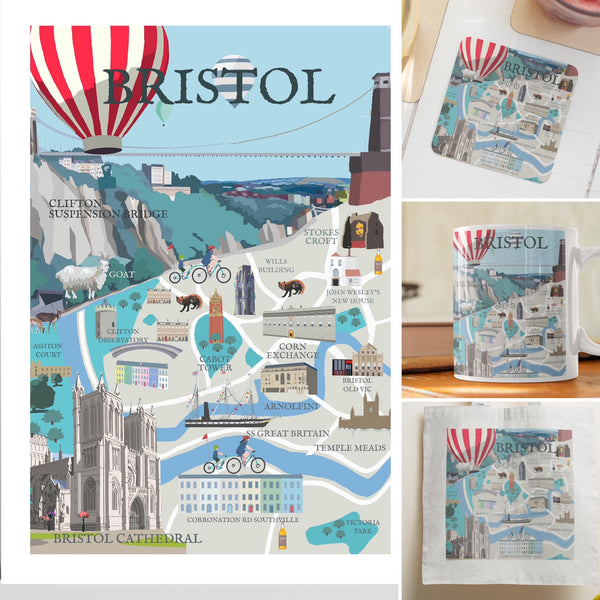 City of Bristol Illustrated Map Travel Print