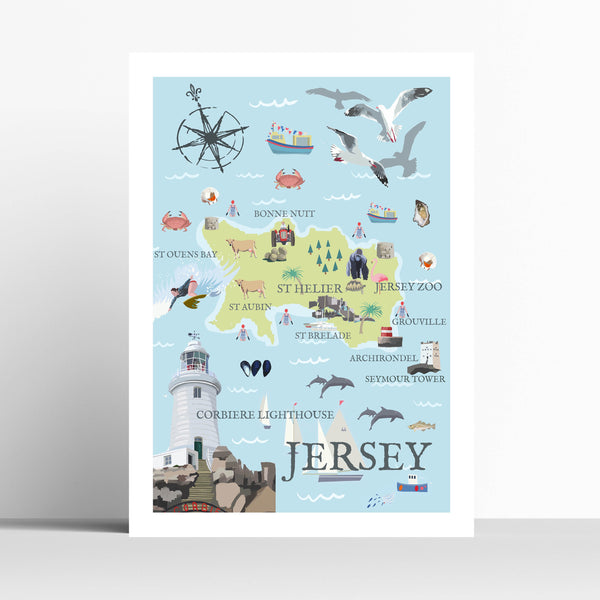 Jersey Channel Islands Illustrated Map