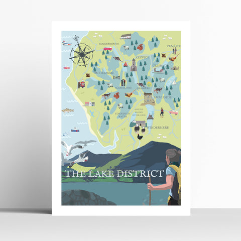 Lake District Illustrated Map Travel Print