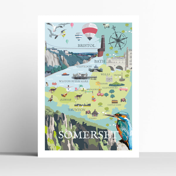 Somerset Illustrated Map Travel Poster