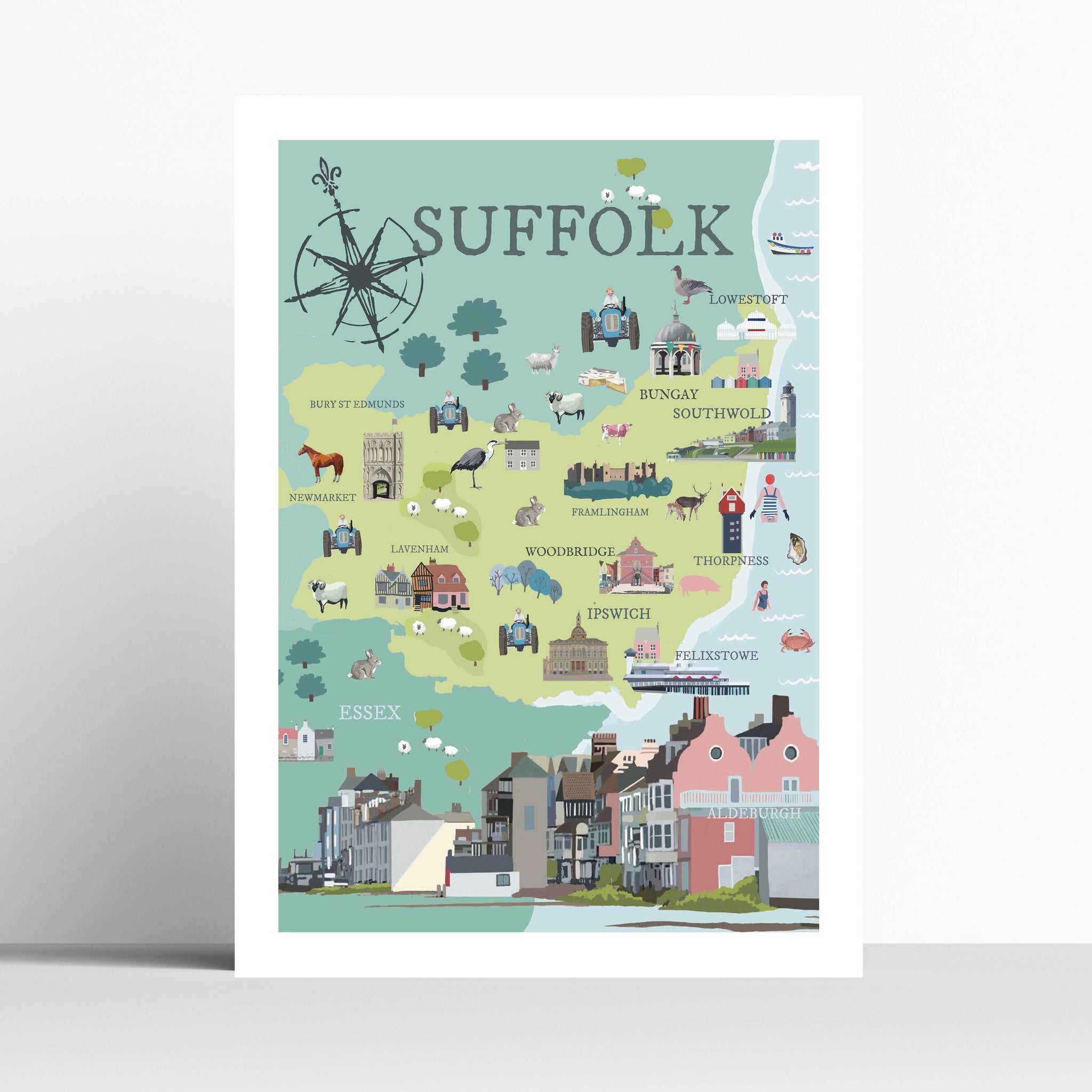 Suffolk Illustrated Map Travel print