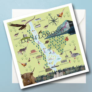 Loch Lomond Illustrated Map Greeting Card