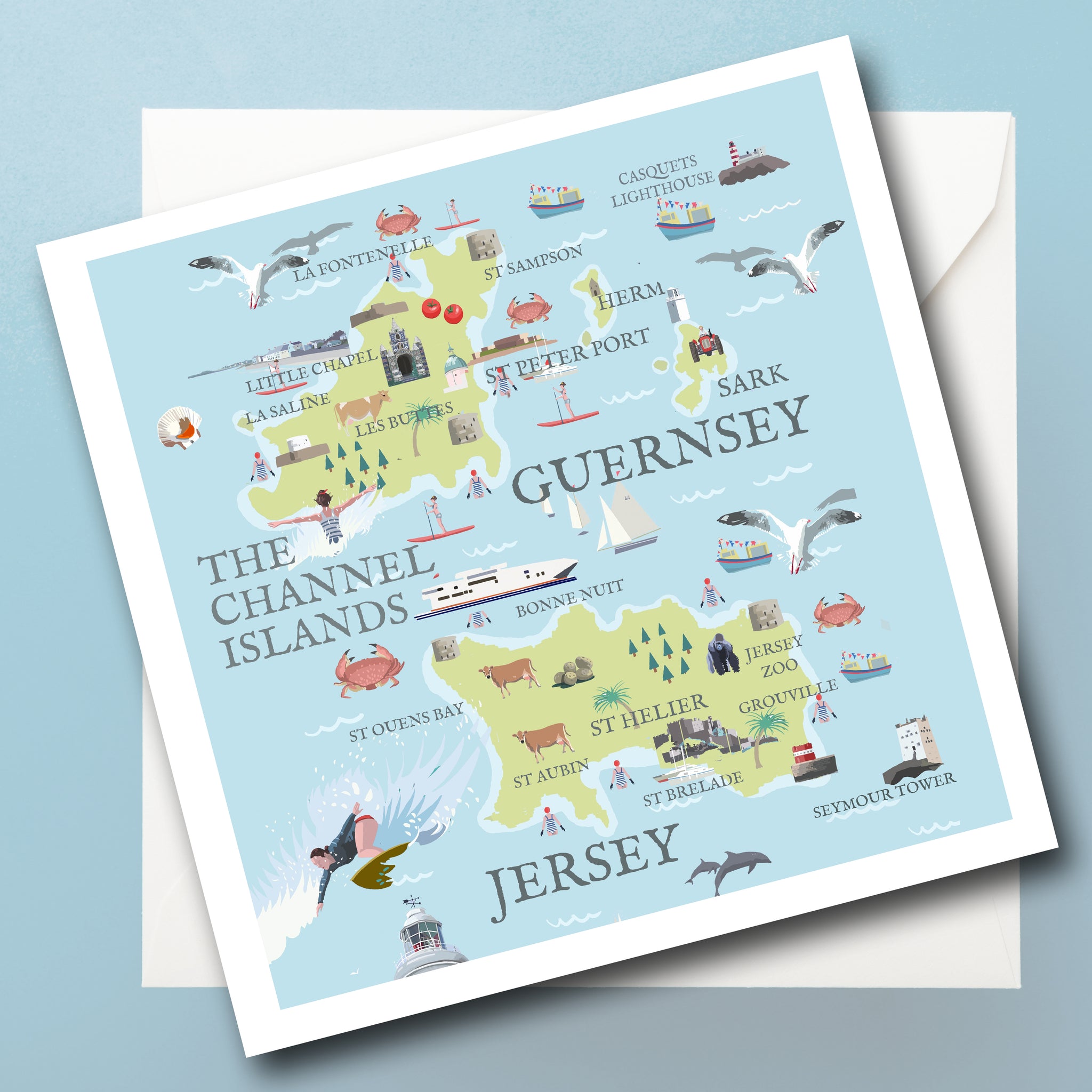 Channel Islands Illustrated Map Greeting Card