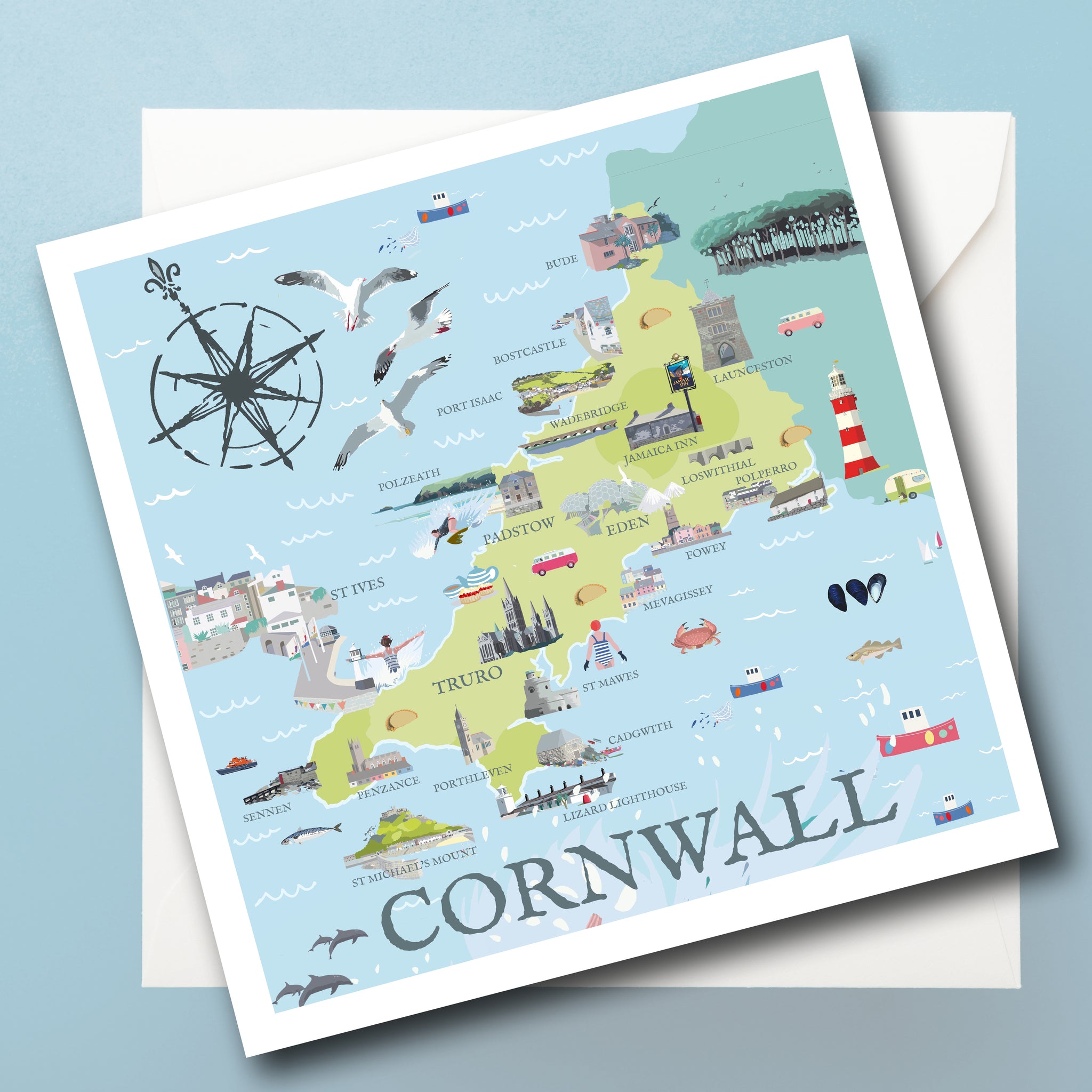 Cornwall Illustrated Map Greeting Card