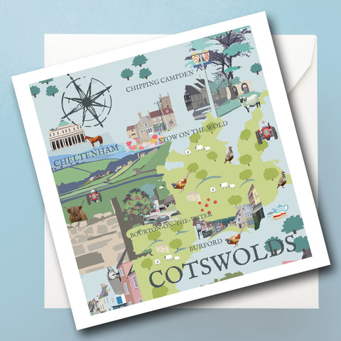 Cotswold Illustrated Map Greeting Card