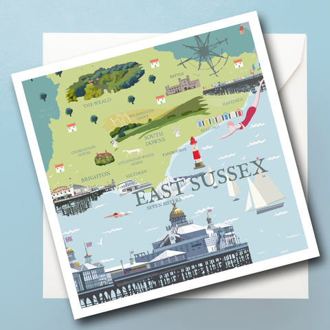 East Sussex Illustrated Map Greeting Card