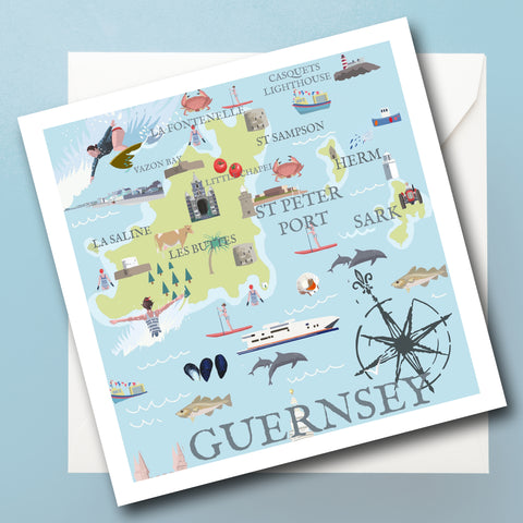 Guernsey Illustrated Map Greeting Card