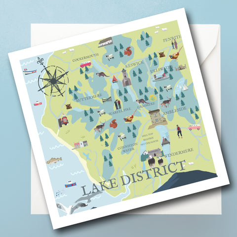 Lake District Illustrated Map Greeting Card