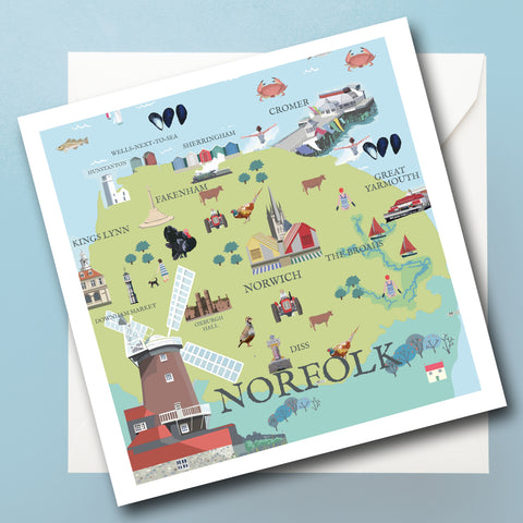 Norfolk Illustrated Map Greeting Card