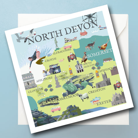 North Devon Illustrated Map Greeting Card
