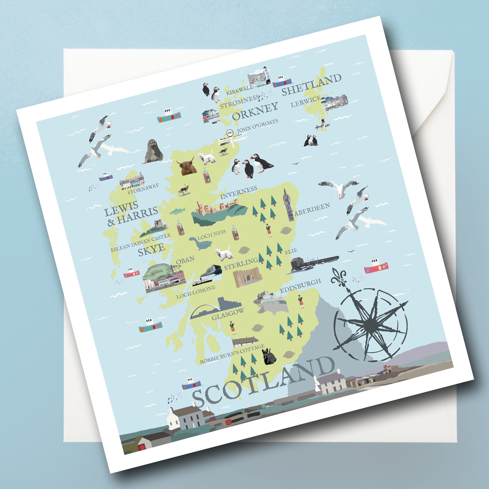 Scotland Illustrated Map Greeting Card