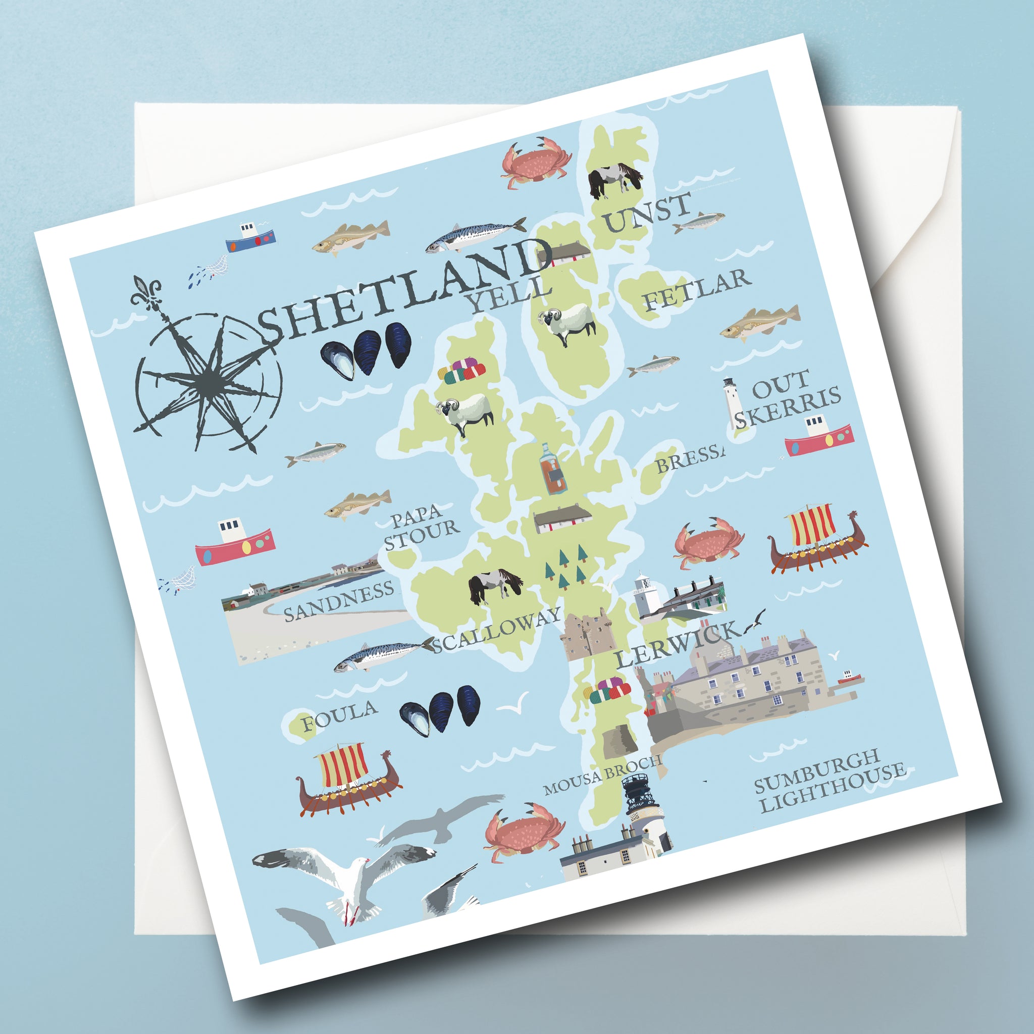 Shetland Illustrated Map Greeting Card