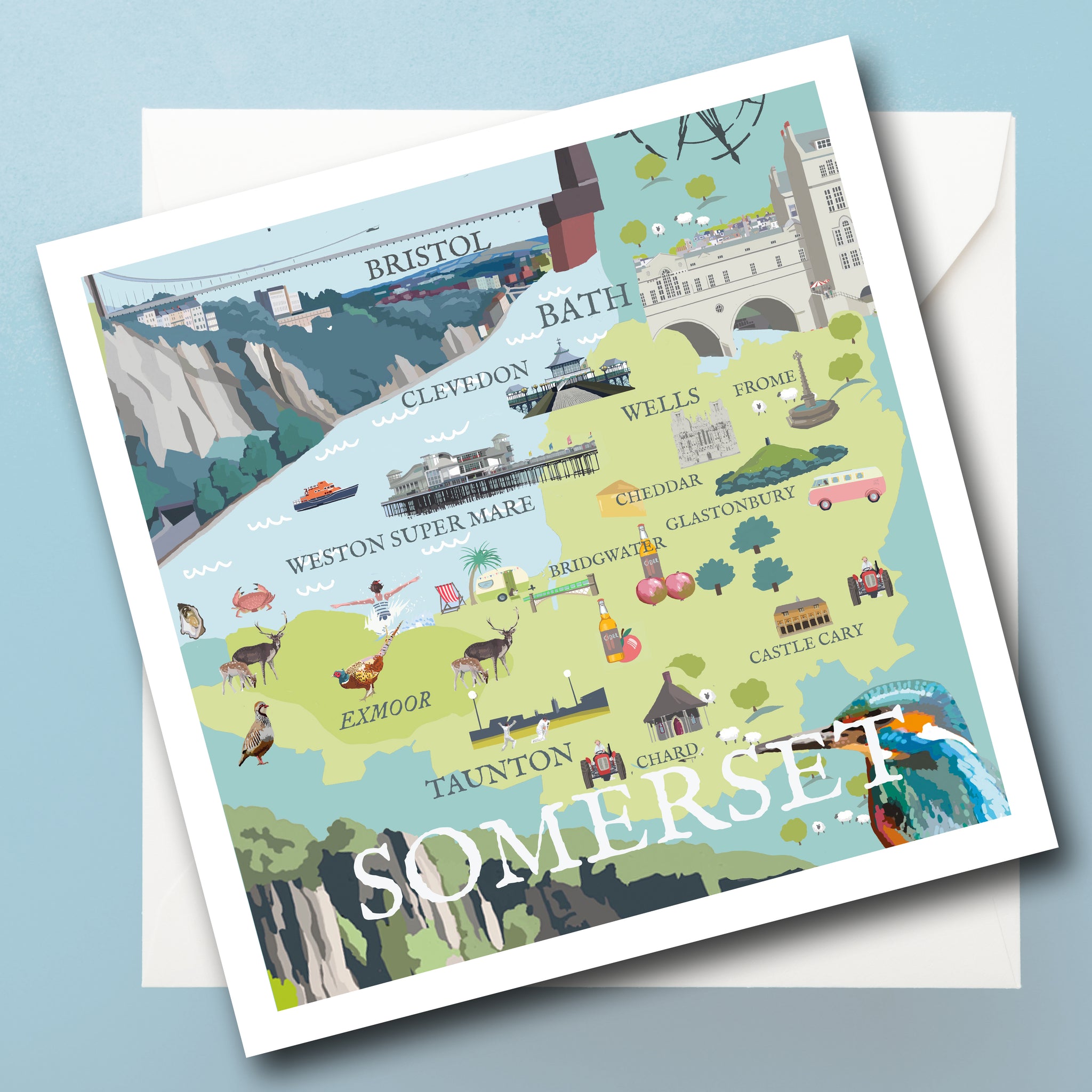 Somerset Illustrated Map Greeting Card