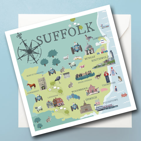 Suffolk Illustrated Map Greeting Card