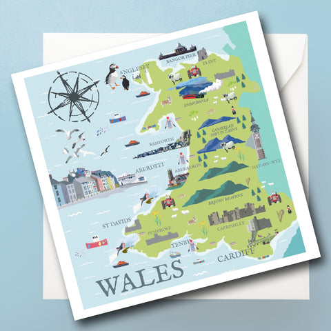 Wales Illustrated Map Greeting Card