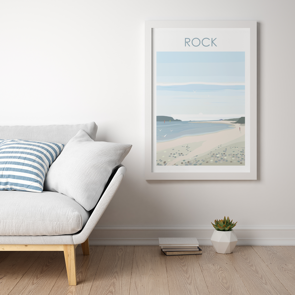 Rock Beach Cornwall Travel Poster Print