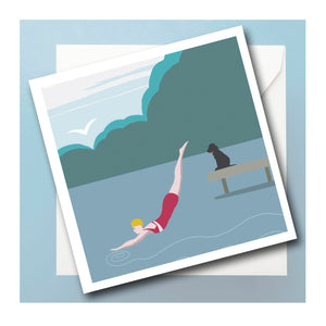Swimmer off the Dock Swimming Card