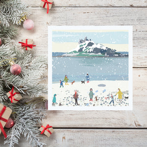 Dogs and Mount  Beach Cornwall Christmas Card