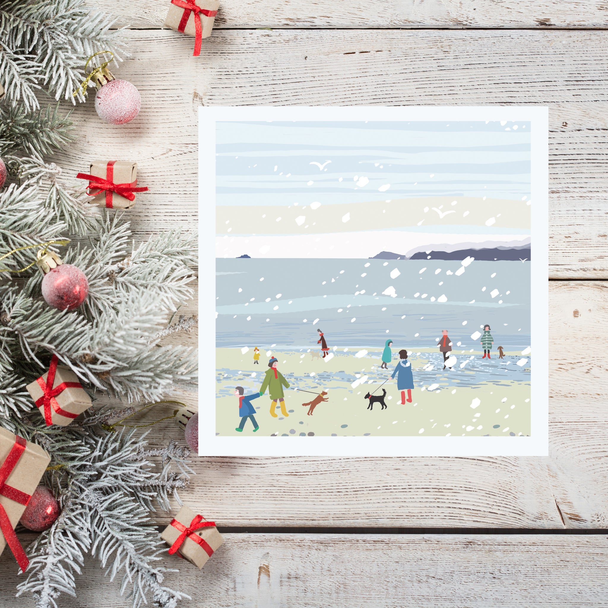 Dogs on the Beach Cornwall Christmas Card