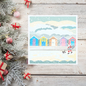 Santa and Beach Huts Christmas Card