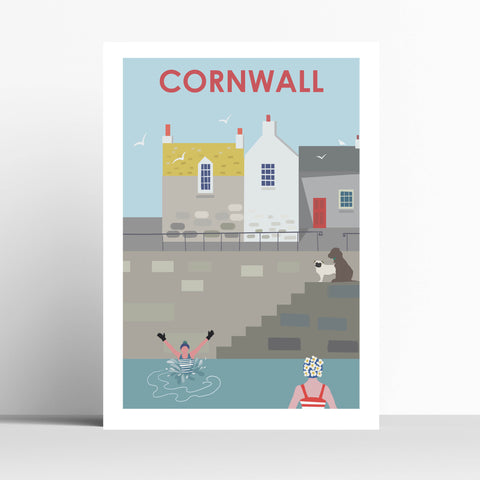 Cornwall Jumping in Wild Swimming Print