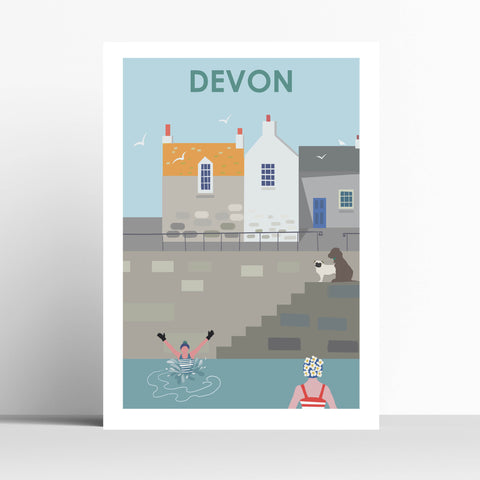 Devon Jumping in Wild Swimming Print