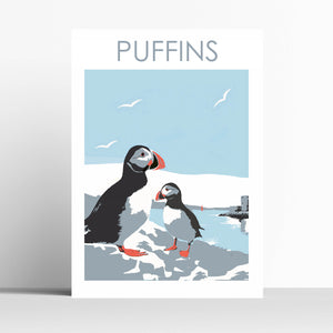 Puffins Shetland Travel Poster Print