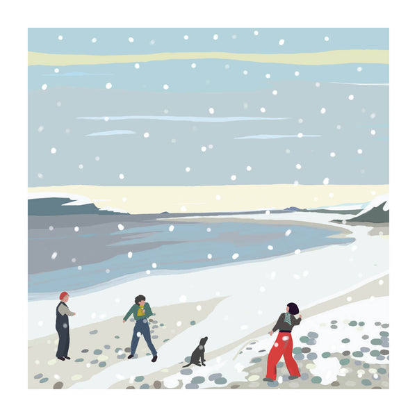 Snow Fighting on the Beach Christmas Card