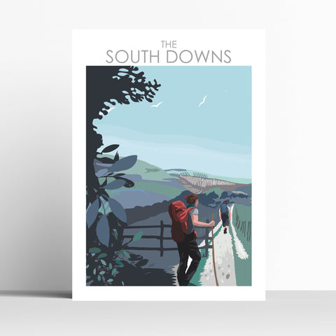 Walking the South Downs Wild Hiking Travel Print