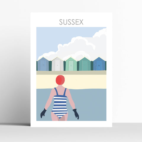 Sussex Swimmers Beach Huts Travel Print