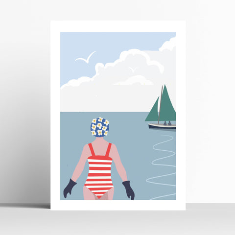 Swimmer and the Boat Wild Swimming Travel Print