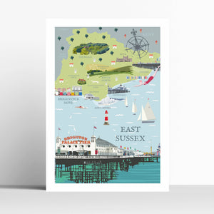 East Sussex Map Travel Print